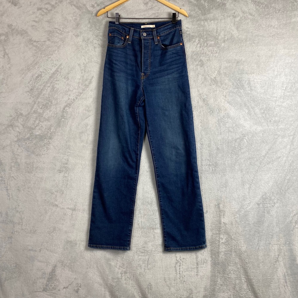 Levis Ribcage Straight Super High Rise Dark Wash Jeans 28 x 32 Retro Modern